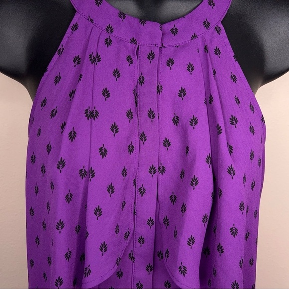 SMALL WORTHINGTON PURPLE SLEEVELESS BLOUSE FLOWY RUFFLE HALTER - Picture 4 of 12